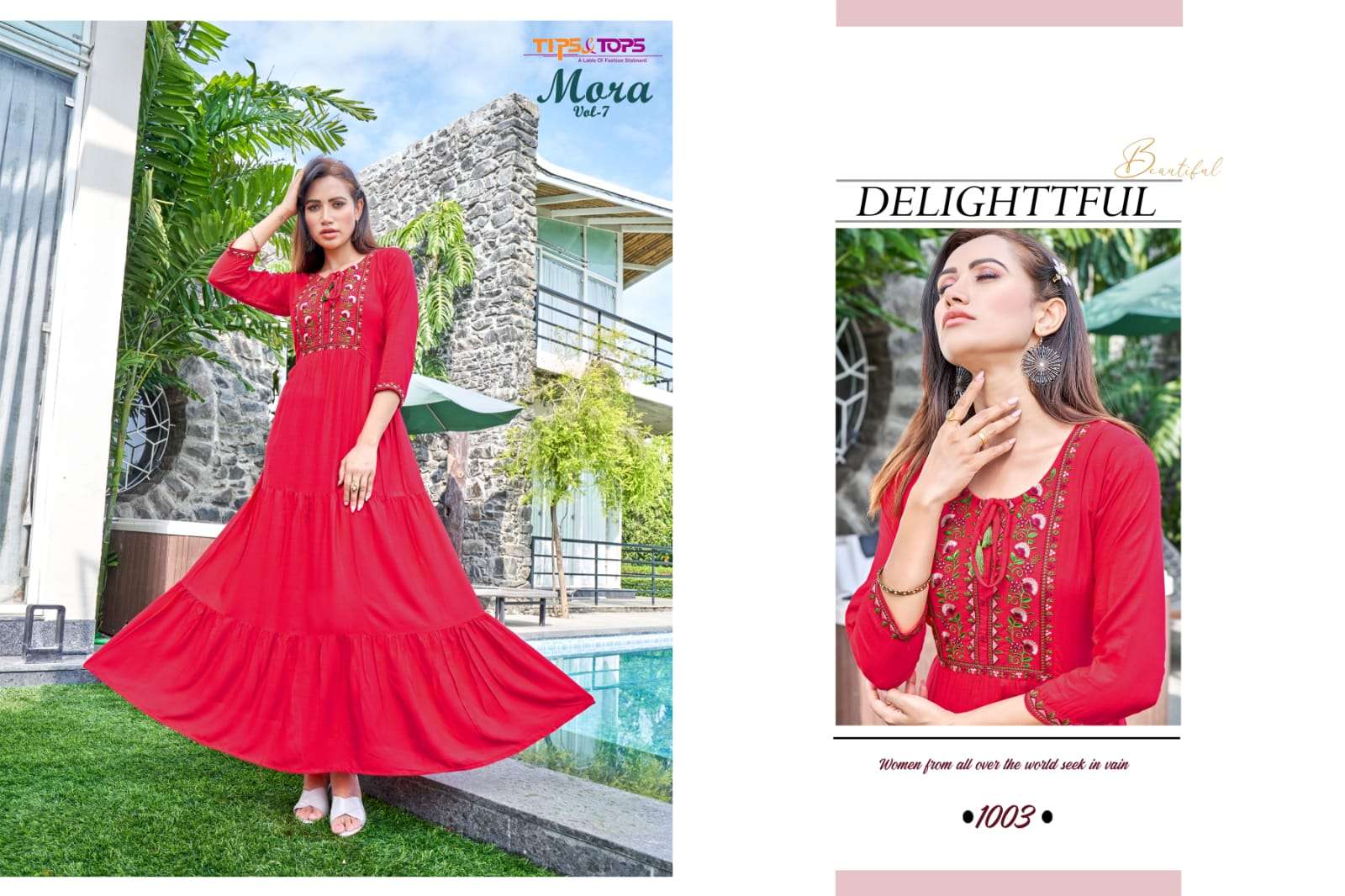 Tips & Tops-Mora Vol 07-Party-Wear-Heavy-Rayon-Hand-Work-Ghaghri-Pattern-Flair-Long Gown-1003